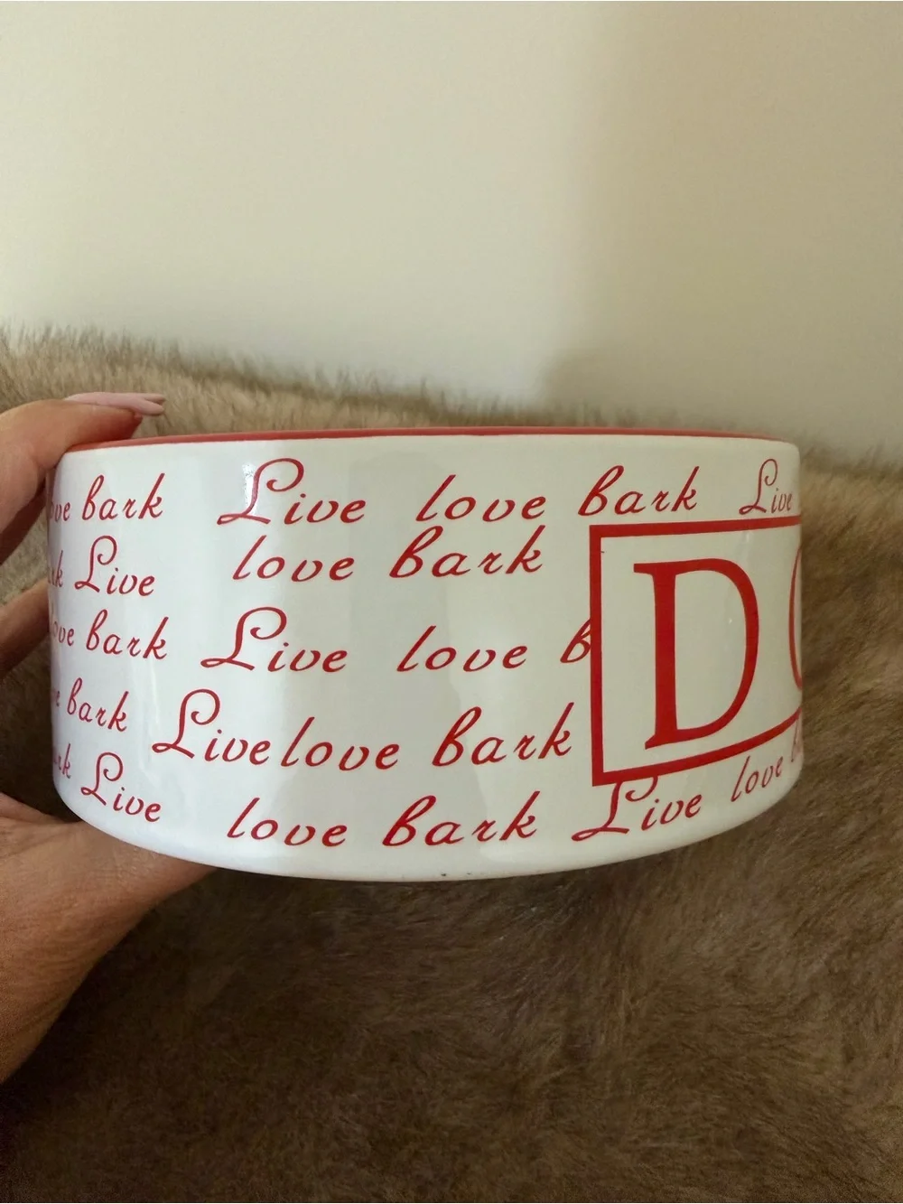 Ceramic Dog Bowl in Red and White – 'DOG' Designer Style